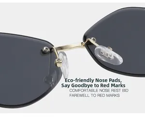 Detail of metal bridge and eco-friendly nose pads on rimless vintage sunglasses
