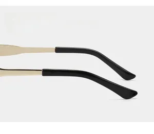Detail of golden metal curved temples with black tips for anti-slip comfort sunglasses