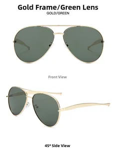 Classic gold aviator sunglasses with green lenses showing front and 45-degree side views