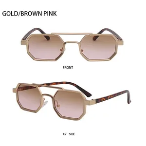 Polygonal metal sunglasses with gold frames, gradient lenses and tortoiseshell temples