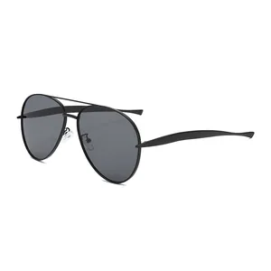 Classic black metal aviator sunglasses with dual-bridge frame and high-quality dark lenses