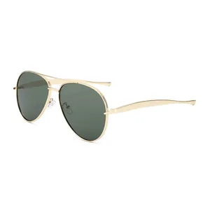 Classic gold metal frame aviator sunglasses with dark green lenses and double bridge design