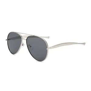 Classic silver metal aviator sunglasses with dark grey lenses and double bridge design
