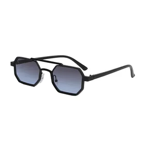 Modern polygonal sunglasses with black octagonal frames and blue gradient lenses for fashion