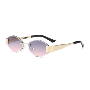 Retro rimless gradient polygon sunglasses with gold metal frame for modern fashion look