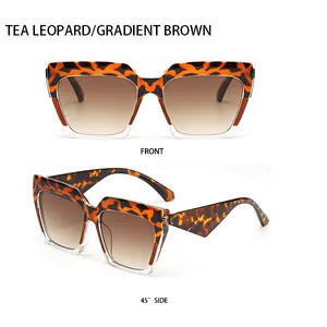 Tea Leopard cat-eye sunglasses with gradient brown lenses in front and side views