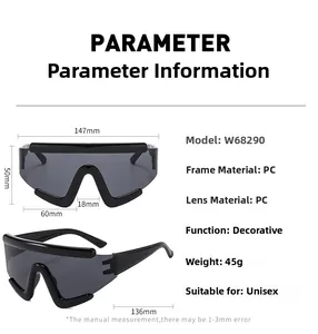 Size chart showing large frame cycling sunglasses dimensions with 147mm total width