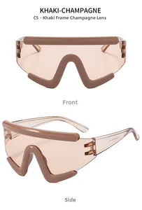 Front and side view of large-frame khaki cycling sunglasses with champagne lenses