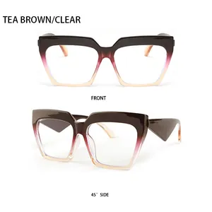 Detailed front and side views of tea brown gradient cat-eye frame sunglasses