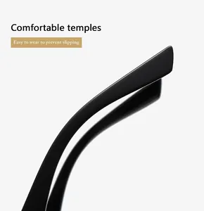 Close-up of matte black sunglasses temples with ergonomic anti-slip design and comfort fit