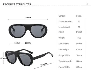 Detailed size chart of vintage aviator sunglasses with frame dimensions and specs