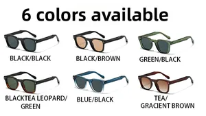 Detailed grid view of six vintage square frame sunglasses in assorted fashion colors