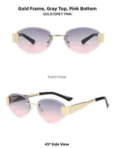 Front and side view of rimless gradient lenses with gold metal temples sunglasses