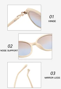 Detailed view of metal hinges, smooth nose pads and sleek legs on round sunglasses