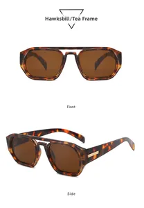 Front- und Seitenansicht der Vintage-Doppelsteg-Sonnenbrille mit Hornfassung und Teegläsern