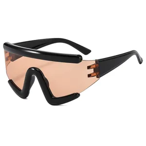 Oversized shield frame sunglasses for outdoor windproof cycling with light orange lens