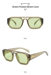 Detailansicht der Vintage-Pilotenbrille in Grün mit quadratischem Rahmen und Gläsern