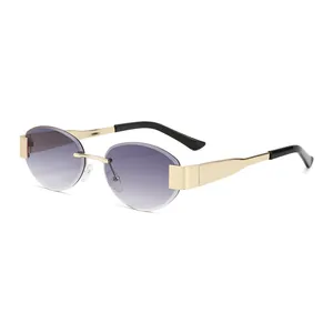 Frameless rimless sunglasses with purple gradient lenses and gold metal temples for unisex