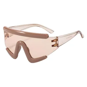 Oversized windproof cycling sunglasses with brown lenses and coffee frame for outdoor sports
