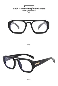 Detaillierte Front- und Seitenansicht der schwarzen Doppelstegbrille mit klaren Gläsern