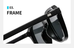 Detail of square black frame sunglasses showing silver metal hinge and glossy finish