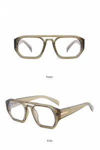 Vorder- und Seitenansicht der olivgrünen Doppelsteg-Sonnenbrille mit Goldmetall-Akzenten