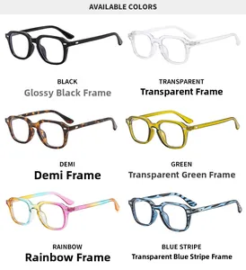Detail view showing six available colors and patterns for the square sunglasses frames