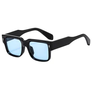 Chic oversized square sunglasses with black frame and light blue lenses for women