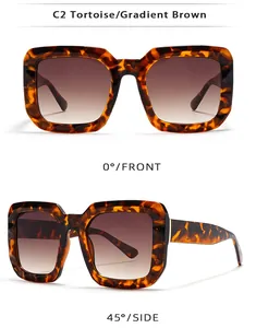 Detailed front and side view of tortoise shell sunglasses with gradient brown lenses