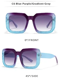 Detail view of blue-purple gradient marble square sunglasses with grey lenses in C6 style