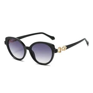 Women Fashion Cat Eye Sunglasses Alloy Metal Round Frame Gradient PC Lens Retro UV Protection Sunshade Eyewear Travel Jewelry