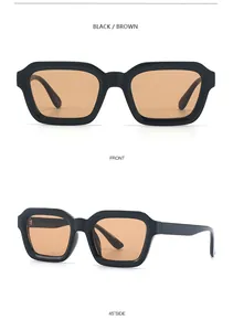 Front- und Seitenansicht schwarzer Vintage-Sonnenbrille mit braunen Gläsern