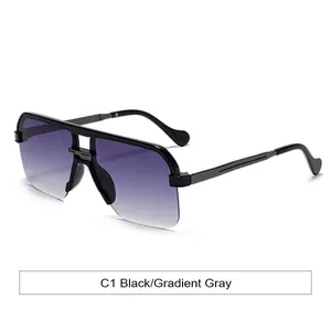 Dames Mode Half-Rand Zonnebril Gradiënt Lenzen UV400 Metalen Frame Trendy Oversized Zonnebril Voor Autorijden Reizen