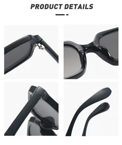 Detail view of the durable hinges, integrated nose pads and frame texture of rectangle sunglasses