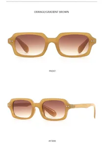 Retro rectangle sunglasses with orange frames and gradient brown lenses featuring stud detail