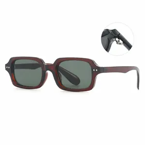 Retro Rectangle Rivet Sunglasses Women Men Square Frame UV400 Fashion Sun Glasses Stylish Street Style Sunshade Eyewear