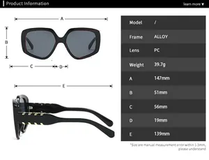 Tableau des tailles pour lunettes de soleil carrées avec dimensions de la monture alliée