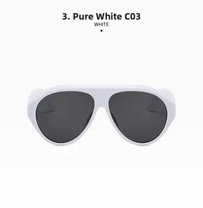 Detailed front view of oversized white sunglasses with dark grey lenses and C03 code