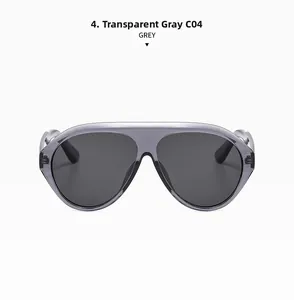 Close-up of transparent grey aviator sunglasses frames with dark grey lenses and C04 marking