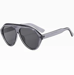 Macro shot of grey translucent pilot sunglasses frame with premium gray UV lenses