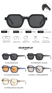 Detailed technical specifications and dimensions of square frame PC sunglasses