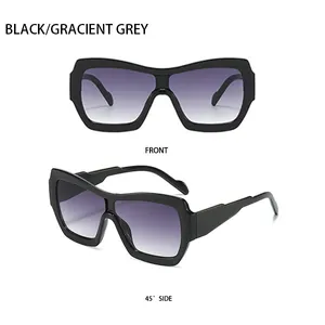 Vues frontale et latérale de lunettes de soleil grand cadre noir avec verres gris dégradés