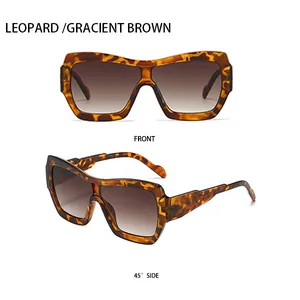 Vues détaillées de lunettes de soleil oversize léopard avec verres dégradés bruns