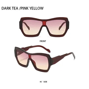 Détails des lunettes de soleil oversize thé noir avec verres dégradés rose jaune
