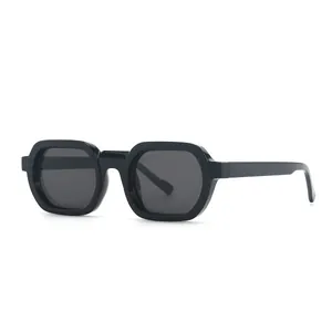 Modern square thick frame sunglasses in glossy black with dark grey UV protective lenses