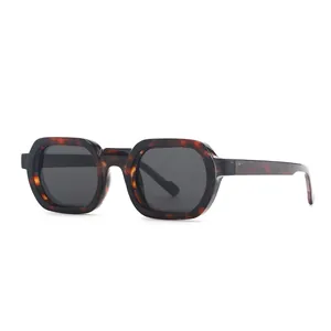 Retro thick-frame tortoiseshell square sunglasses with dark lenses for women and men