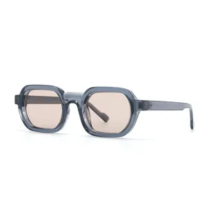 2025 trendy square semi-transparent grey sunglasses with retro brown lenses in a white background