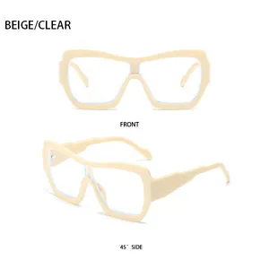 Vues de face et de profil à 45 degrés de la monture de lunettes carrée beige