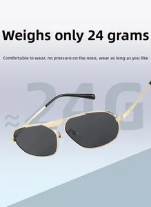 Lightweight irregular polygon metal sunglasses weighing only 24g with dark lenses