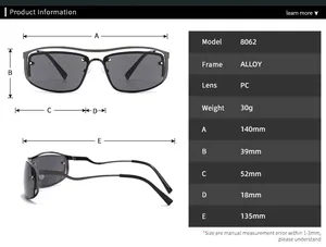 Tableau des tailles et spécifications techniques pour lunettes de soleil en métal